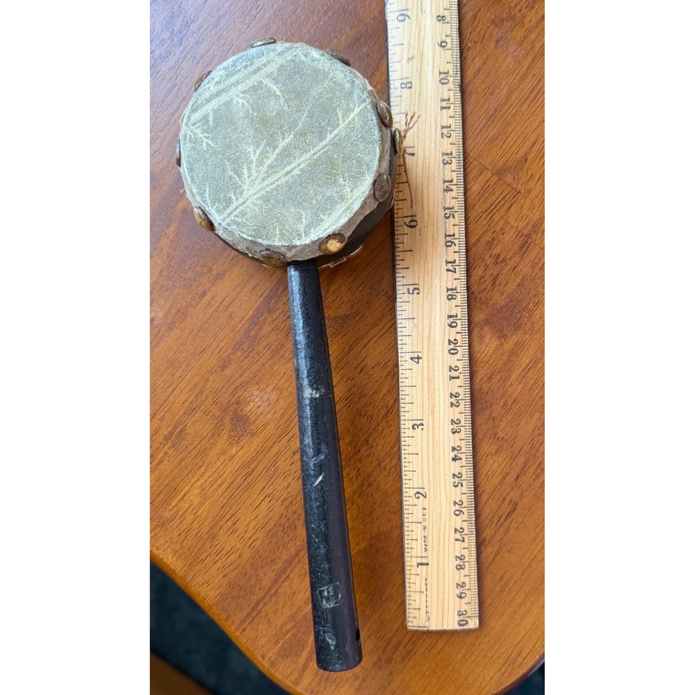 Vintage Wood Rawhide Pellet Monkey Drum Hand Percussion Instrument 8 inch